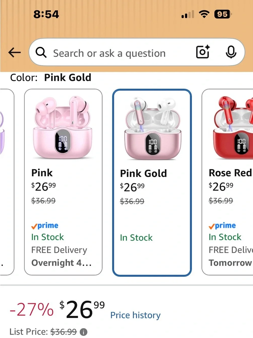 New in Box! Pink Gold Wireless Bluetooth Earbuds with Charging Case